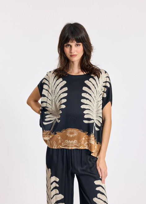LAUREN VIDAL Night Patterned Viscose Crop Top With Tie-Back V-Neck | CARA LAUREN VIDAL Night Patterned Viscose Crop Top With Tie-Back V-Neck | CARA