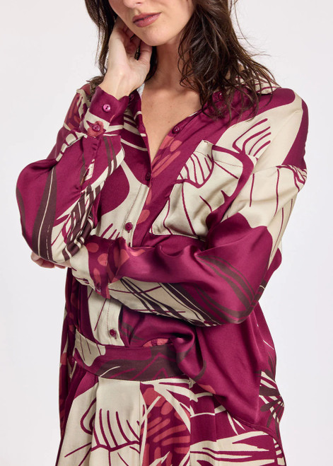 LAUREN VIDAL Raspberry Plant Print Viscose Shirt With Tone-On-Tone Buttons | DINA LAUREN VIDAL Raspberry Plant Print Viscose Shirt With Tone-On-Tone Buttons | DINA