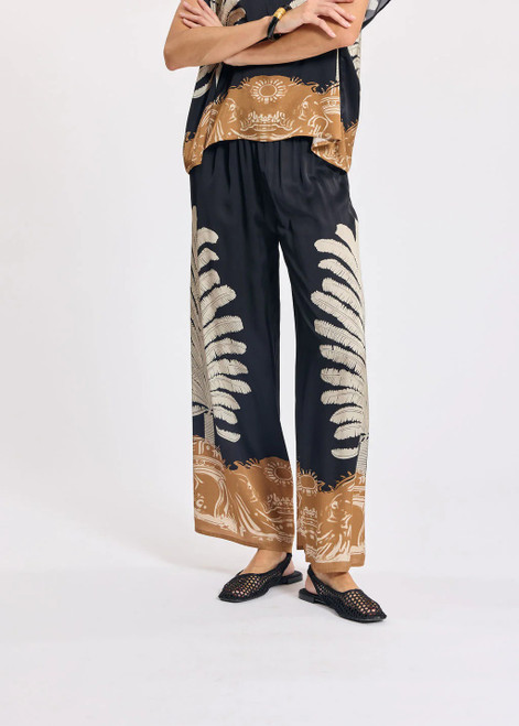 LAUREN VIDAL Night 7/8 Viscose Pants With Placed Pattern And Elastic Waist | TARA LAUREN VIDAL Night 7/8 Viscose Pants With Placed Pattern And Elastic Waist | TARA