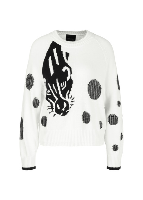 MARC CAIN SPORTS White And Black Raglan Sweater With Panther Motif | YS 41.21 M52 MARC CAIN SPORTS White And Black Raglan Sweater With Panther Motif | YS 41.21 M52