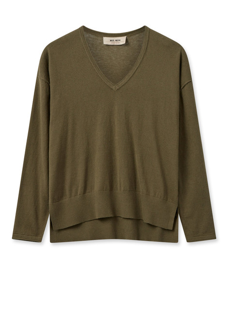 MOS MOSH Burnt Olive Mmtani V-Neck Knit | 158970 MOS MOSH Burnt Olive Mmtani V-Neck Knit | 158970