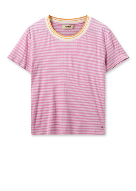 MOS MOSH Begonia Pink Mmphila O-Ss Stripe Tee | 159190