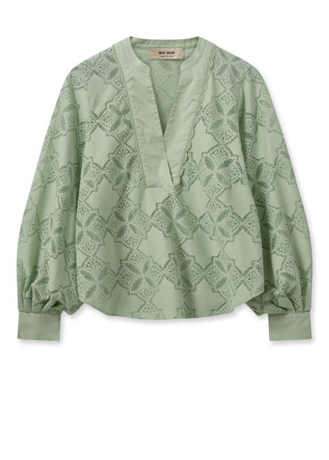 MOS MOSH Smoke Green Mmyen Lace Blouse | 159580