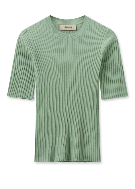 MOS MOSH Smoke Green Mmrelena Rib Ss Crew Neck Knit | 158950 MOS MOSH Smoke Green Mmrelena Rib Ss Crew Neck Knit | 158950