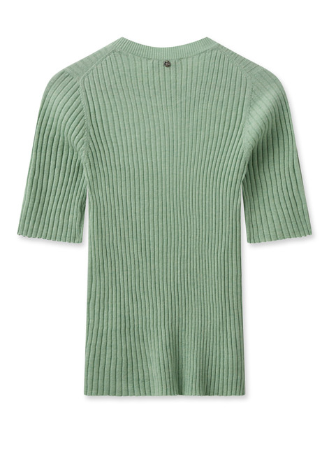 MOS MOSH Smoke Green Mmrelena Rib Ss Crew Neck Knit | 158950