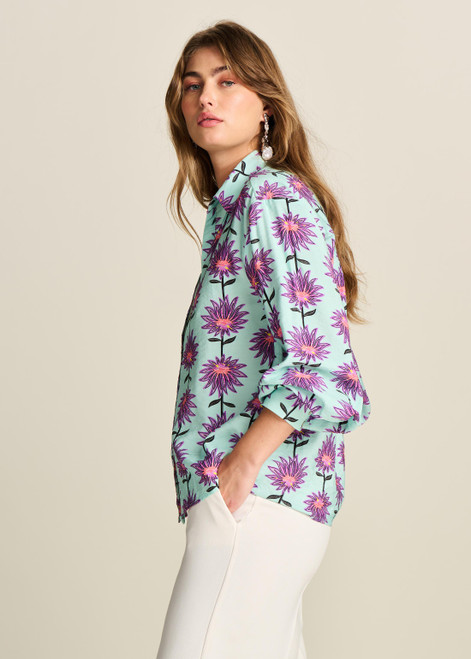 POM Violet Flower Aqua Blouse | SP7728 POM Violet Flower Aqua Blouse | SP7728
