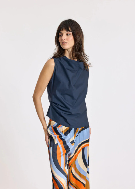 LAUREN VIDAL Lior Navy Poplin Draped Top | LIOR LAUREN VIDAL Lior Navy Poplin Draped Top | LIOR