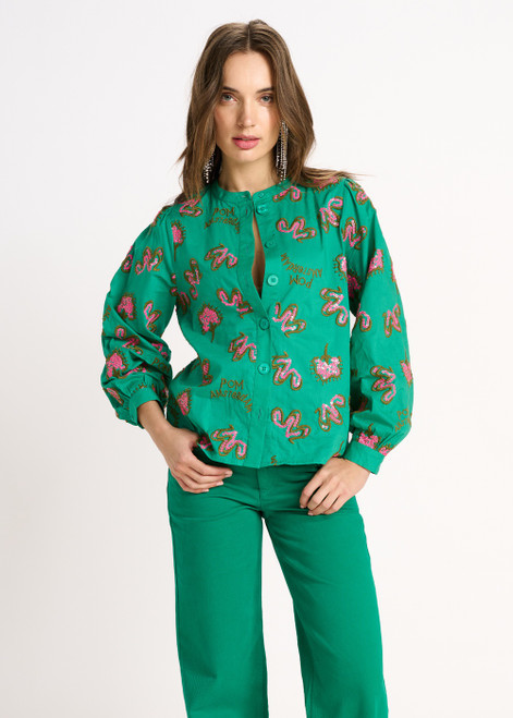 POM Blouse - Fern Green Shine | SP7412