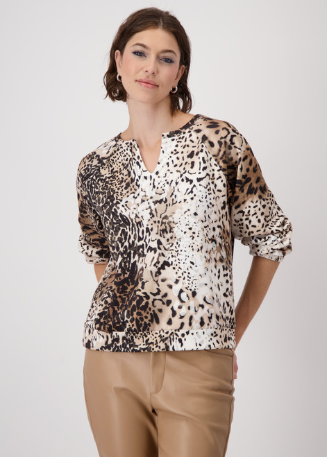 MONARI Beige Sweatshirt With Leopard Pattern | 409421 MONARI Beige Sweatshirt With Leopard Pattern | 409421