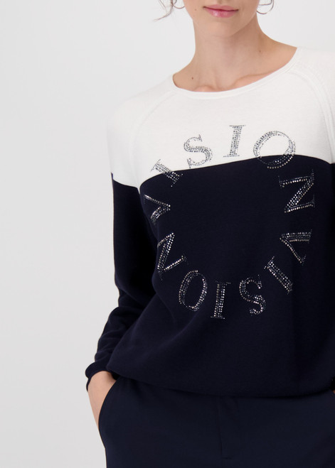 MONARI Blue Colour Block Jumper With Purl Stitch Pattern | 409242