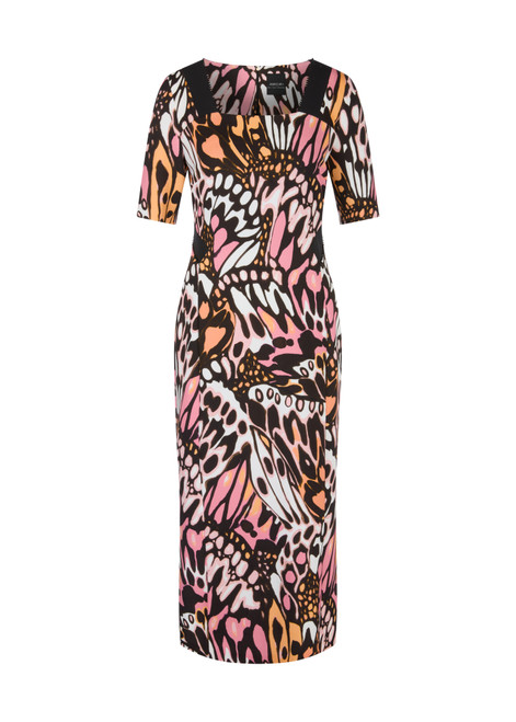 MARC CAIN COLLECTIONS Bright Candy Pink Fitted Dress In Scuba Jersey | YC 21.13 J07 MARC CAIN COLLECTIONS Bright Candy Pink Fitted Dress In Scuba Jersey | YC 21.13 J07