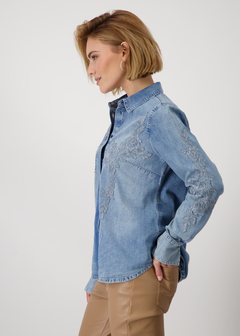 MONARI Blue Denim Shirt With Appliqué | 409492 MONARI Blue Denim Shirt With Appliqué | 409492