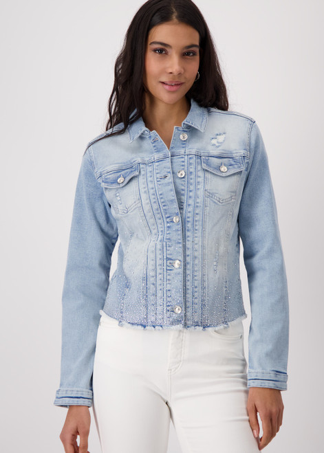 MONARI Blue Denim Jacket With Rhinestone Gradient | 409385 MONARI Blue Denim Jacket With Rhinestone Gradient | 409385