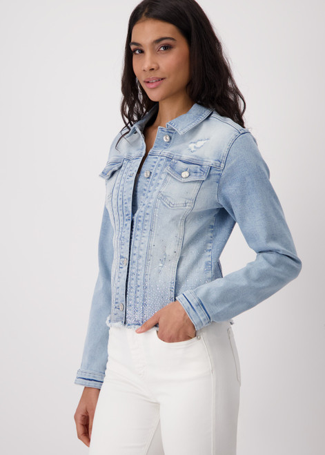 MONARI Blue Denim Jacket With Rhinestone Gradient | 409385 MONARI Blue Denim Jacket With Rhinestone Gradient | 409385