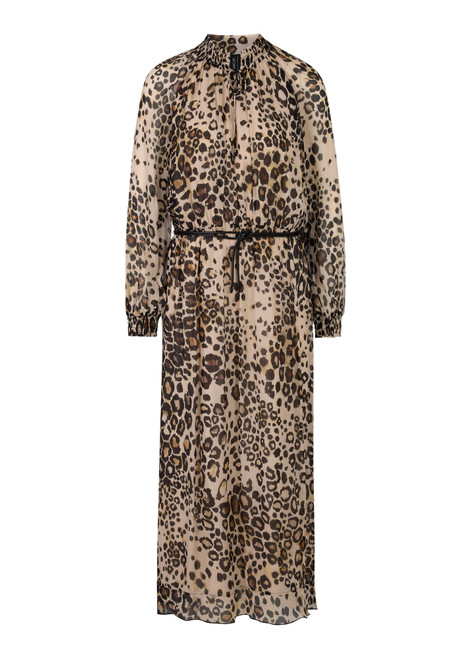MARC CAIN COLLECTIONS Soft Cappuccino Maxi Dress With Leopard Print | ZC 21.08 W27