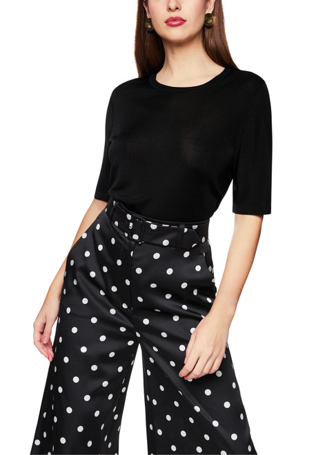 MARC CAIN GLAM Black Short Jumper With Round Neckline | ZG 41.08 M56