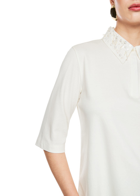 MARC CAIN COLLECTIONS Off-White Polo Shirt With Decorative Pearls | ZC 53.01 J57