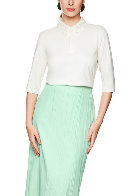 MARC CAIN COLLECTIONS Off-White Polo Shirt With Decorative Pearls | ZC 53.01 J57