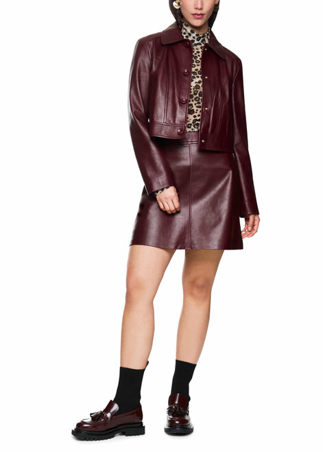 MARC CAIN COLLECTIONS Bright Maroon Short Leather Jacket With Collar | ZC 31.01 L01