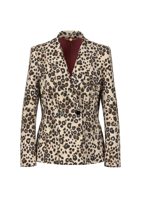MARC CAIN COLLECTIONS Soft Cappuccino Leopard Print Blazer In Scuba Jersey | ZC 34.08 J12