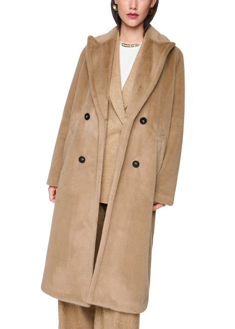 MARC CAIN COLLECTIONS Warm Sand Fluffy Coat With Collar | ZC 11.04 W42