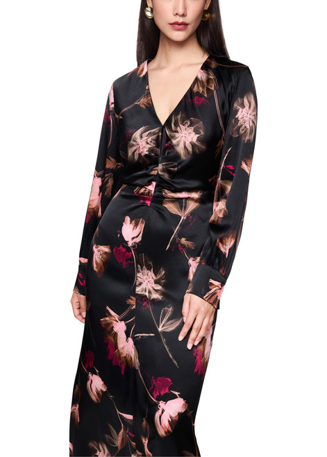 MARC CAIN COLLECTIONS Black Silk Dress With Floral Print | ZC 21.10 W28