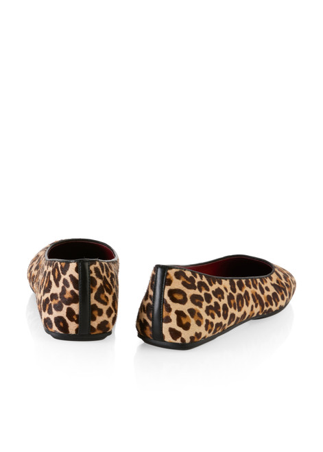 MARC CAIN COLLECTIONS Soft Cappuccino Leo Print Ballerina Flats With Pony Fur | ZC SF.04 L18
