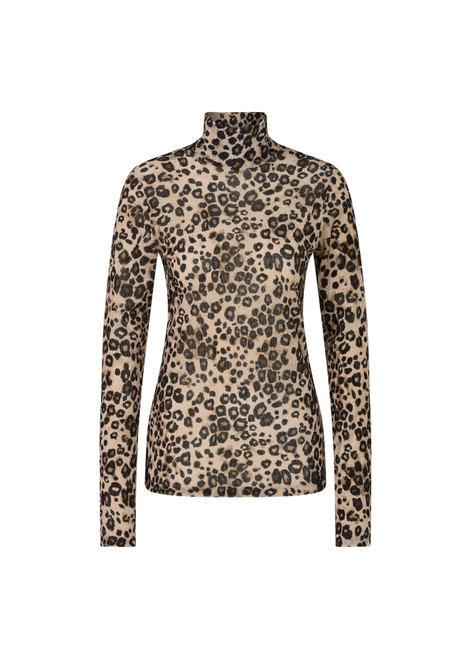MARC CAIN COLLECTIONS Soft Cappuccino Semi-Transparent Leopard Print Top | ZC 48.54 J21
