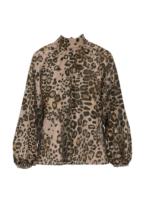 MARC CAIN COLLECTIONS Soft Cappuccino Turtleneck Blouse With Leopard Print | ZC 51.13 W27