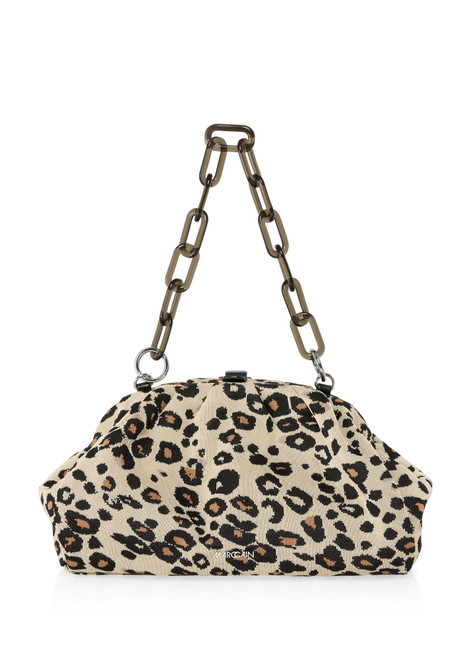 MARC CAIN COLLECTIONS Soft Cappuccino Knitted Clutch Bag With Leopard Print | ZC TL.01 M70
