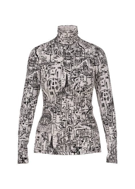 MARC CAIN COLLECTIONS Smoke Long-Sleeved Top With City Motif | ZC 48.12 J41