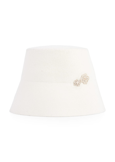 MARC CAIN COLLECTIONS Off-White Bucket Hat With Flower Appliqué | ZC H1.05 Z23