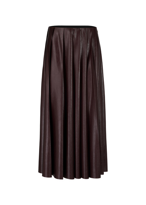 MARC CAIN COLLECTIONS Dark Wood Pleated Skirt In A Shiny Look | ZC 71.13 W50