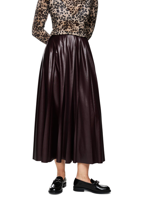 MARC CAIN COLLECTIONS Dark Wood Pleated Skirt In A Shiny Look | ZC 71.13 W50