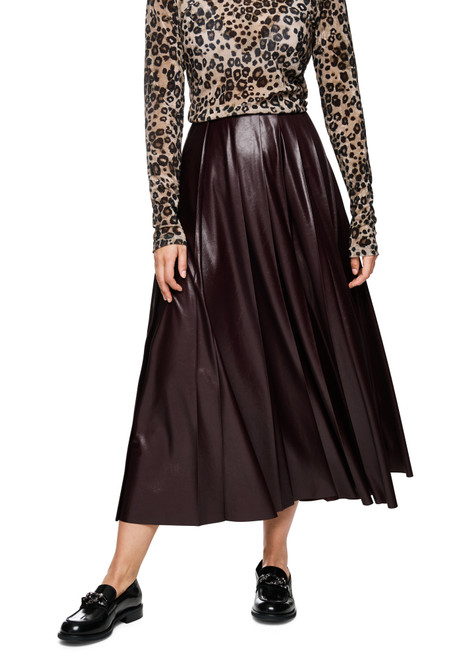 MARC CAIN COLLECTIONS Dark Wood Pleated Skirt In A Shiny Look | ZC 71.13 W50