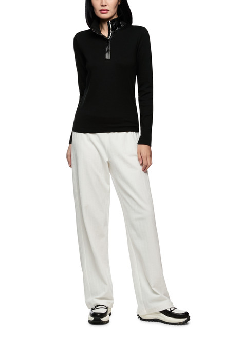 MARC CAIN SPORTS Black Ribbed Shirt With Shiny Collar | ZS 48.44 J55