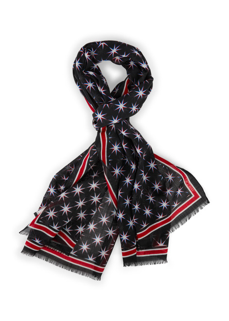 MARC CAIN SPORTS Black And White Woolen Scarf With Snowstar Print | ZS B4.07 Z52