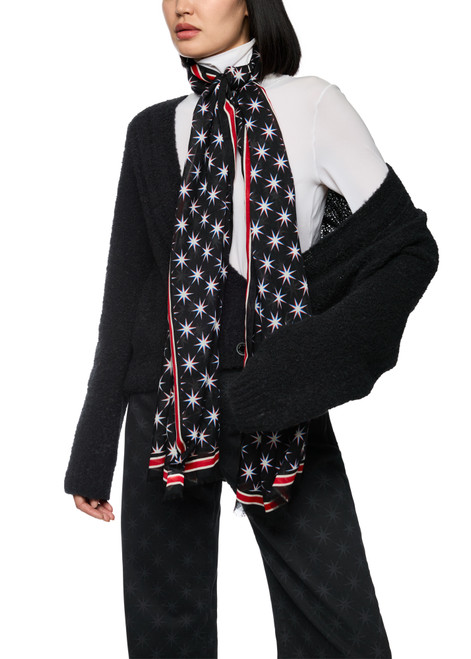 MARC CAIN SPORTS Black And White Woolen Scarf With Snowstar Print | ZS B4.07 Z52