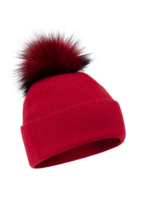 MARC CAIN SPORTS Cranberry Wool Hat With Faux Fur Pompom | ZS H2.07 Z42