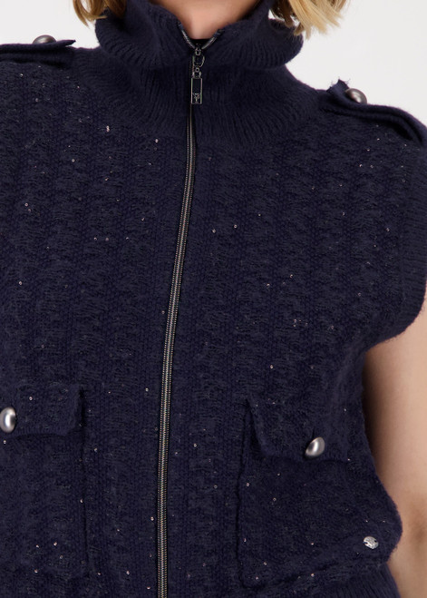 MONARI Blue Knitted Tweed Waistcoat With Sequins | 809107