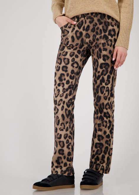 MONARI Brown Straight-Leg Leopard-Print Trousers | 809182