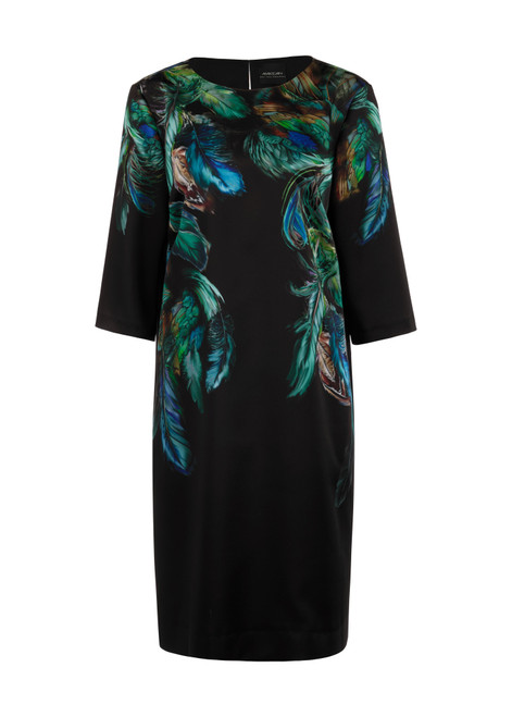 MARC CAIN COLLECTIONS Dark Jade Green Dress With Feather Print | ZC 21.34 W85