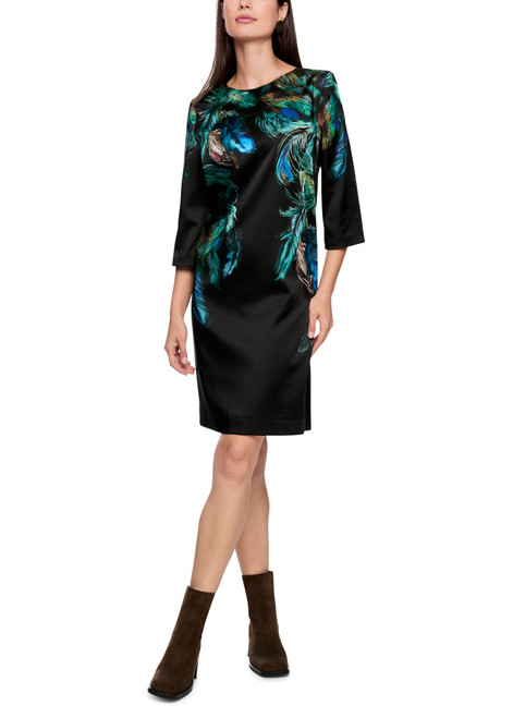 MARC CAIN COLLECTIONS Dark Jade Green Dress With Feather Print | ZC 21.34 W85