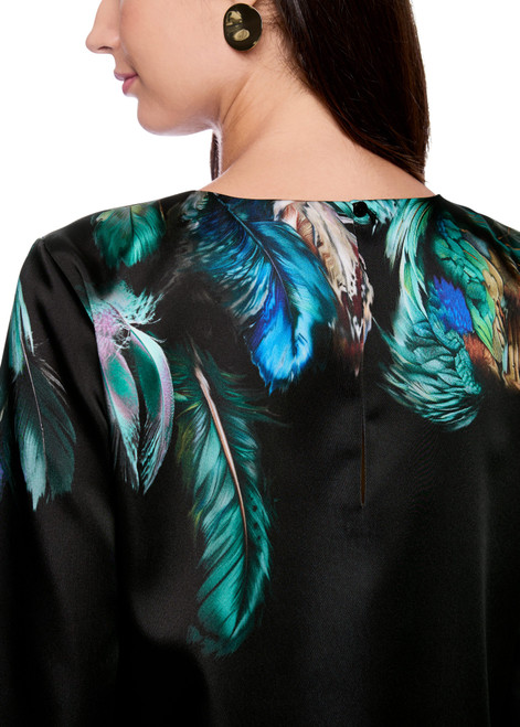 MARC CAIN COLLECTIONS Dark Jade Green Dress With Feather Print | ZC 21.34 W85