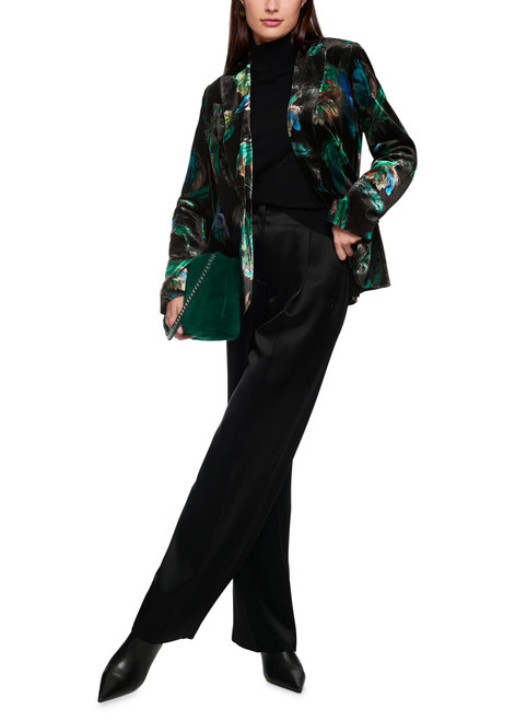 MARC CAIN COLLECTIONS Dark Jade Green Velvet Blazer With Feather Print | ZC 34.19 W79