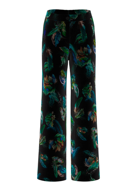 MARC CAIN COLLECTIONS Dark Jade Green Warri Velvet Trousers With Print | ZC 81.30 W79