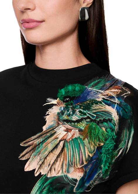 MARC CAIN COLLECTIONS Black Cotton Shirt With Feather Print | ZC 48.23 J45