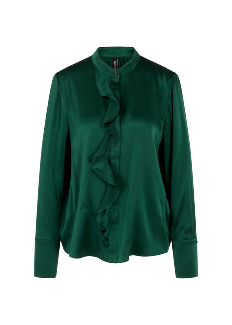 MARC CAIN COLLECTIONS Dark Jade Green Silk Blouse With Flounce | ZC 51.24 W78