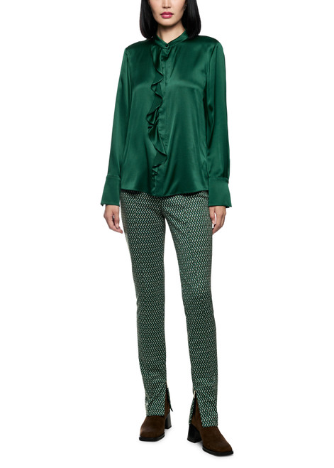 MARC CAIN COLLECTIONS Dark Jade Green Silk Blouse With Flounce | ZC 51.24 W78