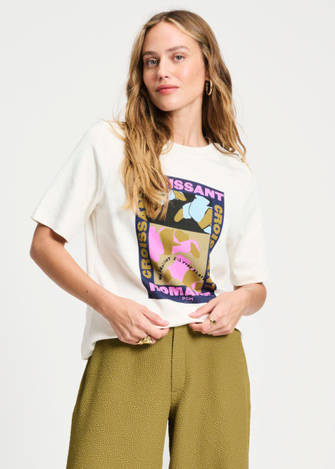 POM AMSTERDAM White Tshirt - Croissant Romance | SP9249